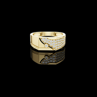 0.42 TCW Luxurious Round Lab Grown Diamond with Pave Cluster Design Geometric Luxury Ring For Men