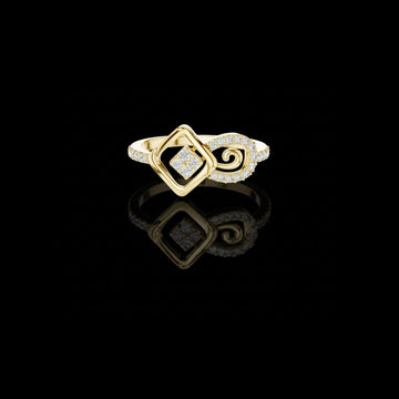 0.44 TCW Great Lab Grown Round Cut Geometric Diamond Ring with Square Halo & Spiral Accent