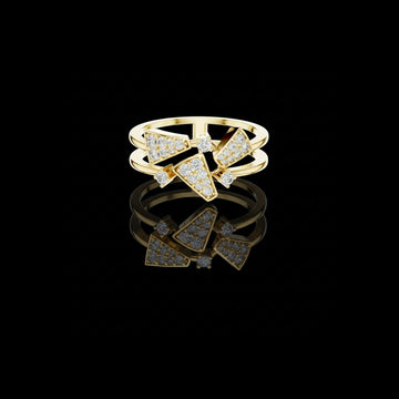 0.28 TCW Sparkling Moissanite Round Cut Multi Geometric Diamond with Pavé Triangle Contemporary Designer Ring