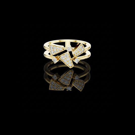 0.28 TCW Sparkling Lab Grown Round Cut Multi Geometric Diamond with Pavé Triangle Contemporary Designer Ring