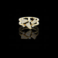 0.60 TCW Sparkling Moissanite Round Cut Multi Geometric Diamond with Pavé Triangle Contemporary Designer Ring