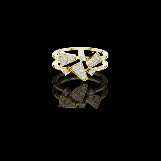 0.60 TCW Sparkling Lab Grown Round Cut Multi Geometric Diamond with Pavé Triangle Contemporary Designer Ring