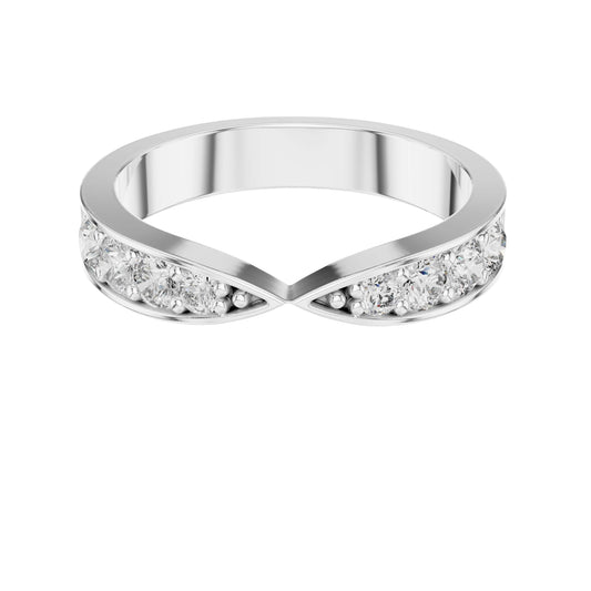 Round Cut Lab Diamond Channel Set Chevron Wedding Band Ring - view 3