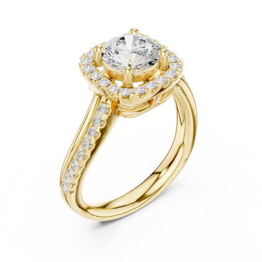 Round Halo Split Shank Moissanite Ring - view 4