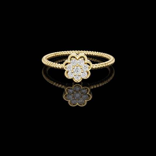 0.30TCW Bloom Floral Round Moissanite Diamond Cluster with Sculpted Rope Band