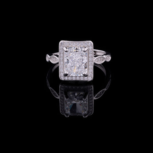 2.50 CT Eternal Spark Lab Grown Radiant Cut Diamond Halo Ring with Leaf Patterned Band