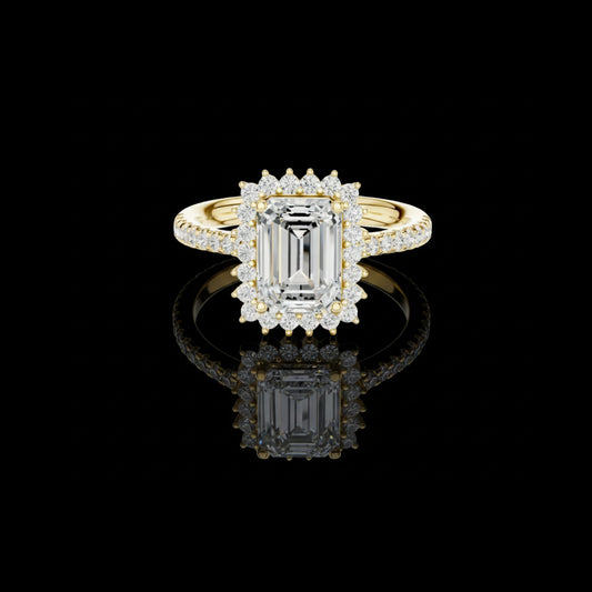 1.92 CT Gorgeous Emerald Cut Halo Moissanite Diamond Ring For Beautiful Bride