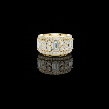 6.00 CT Majestic Wide Moissanite Diamond Band Featuring Emerald Cut Center Stones with Pear Floral Motifs