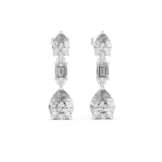 Three Stone Pear & Emerald Cut Drop Stud Earrings - view 3
