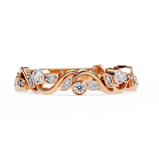 Round Lab Bezel Set Diamond Vine Design Band - view 3