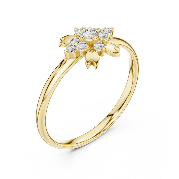 Floral Leaf Pave Setting Round Lab Diamond Anniversary Ring - view 2