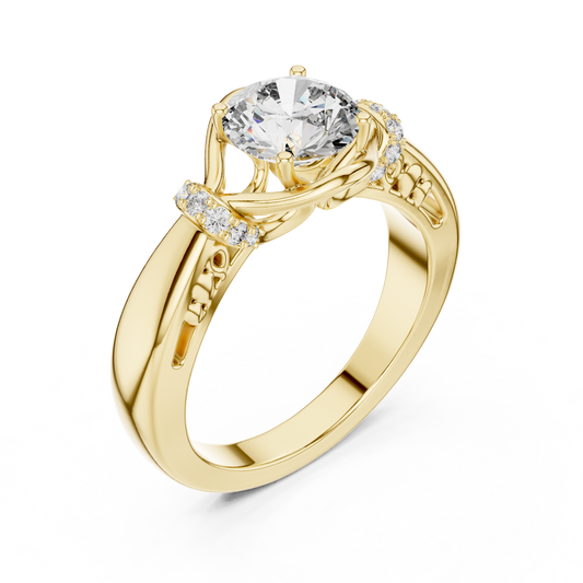 1.00 CT Artfully Crafted Ring with a Round Brilliant Lab Grown Diamond and Subtle Accent