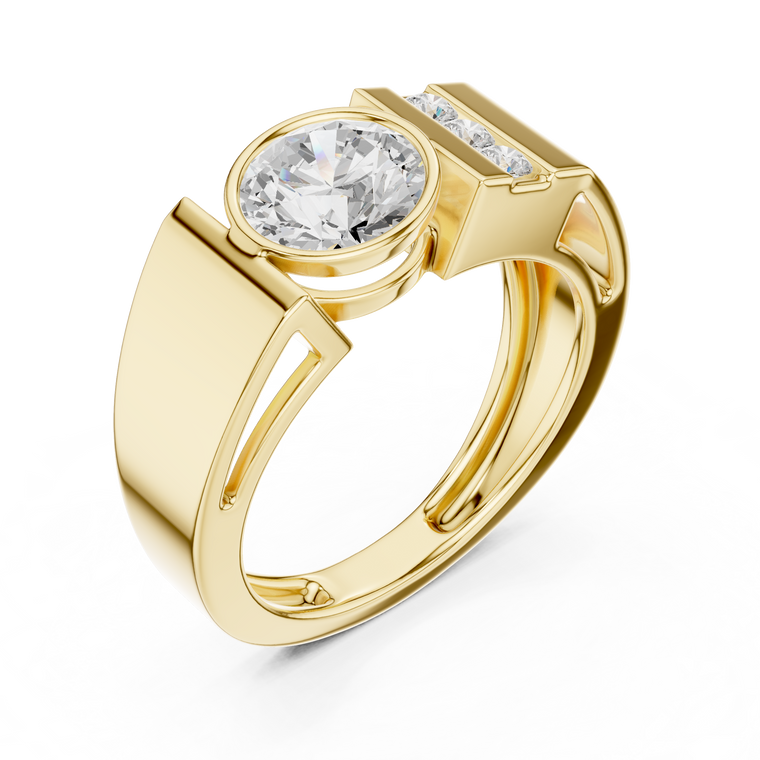 Round Cut Lab Grown Diamond Men's Three Stone Side Accent Wedding Ring - view 2