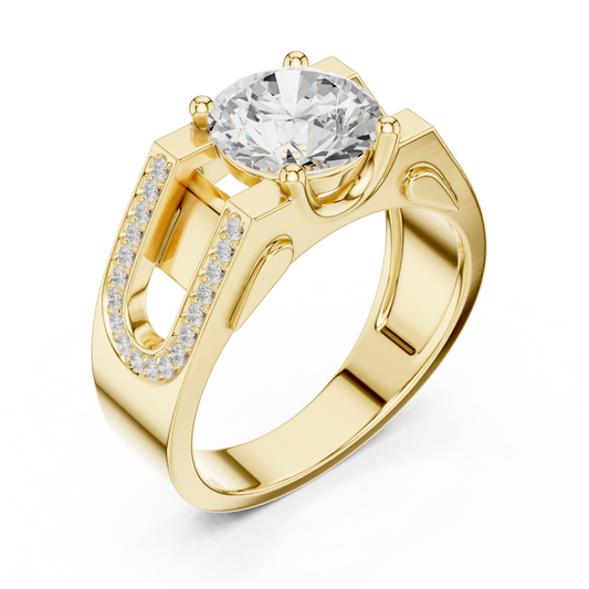 1.5 CT Architectural Round Brilliant Moissanite Diamond Ring with Pavé Accents