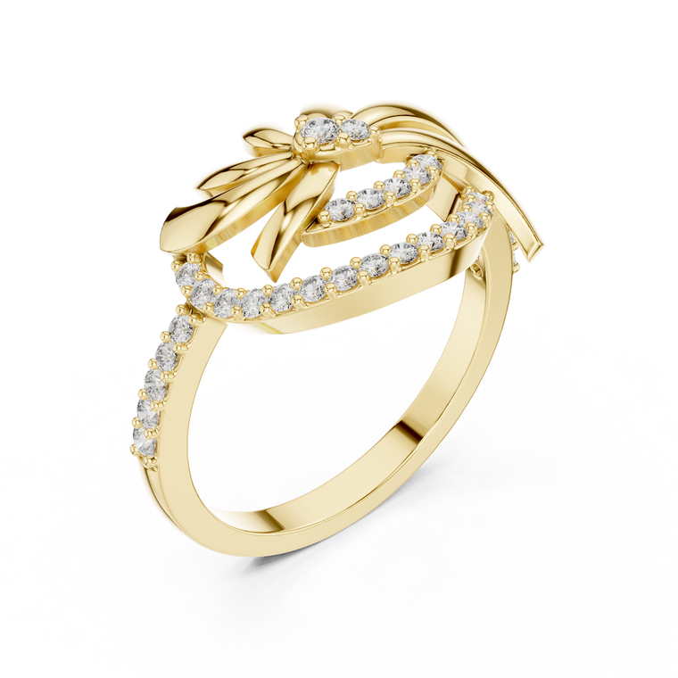 Floral Swirl Round Moissanite Engagement Ring With Pave Setting - view 2