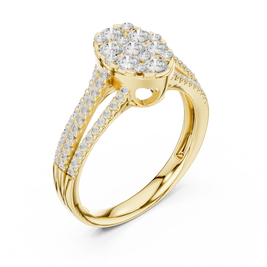 0.94 TCW Round Cluster Ring with Triple Row Pavé Moissanite Diamond for Radiant Brilliance