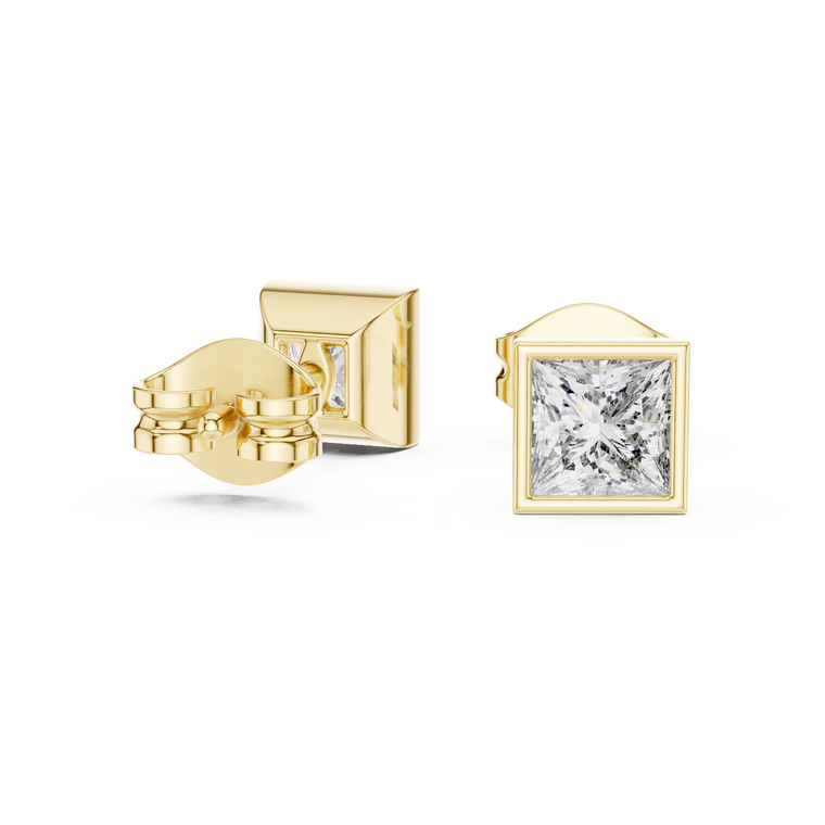 Princess Cut Square Solitaire Stud Earrings with Bezel - view 2