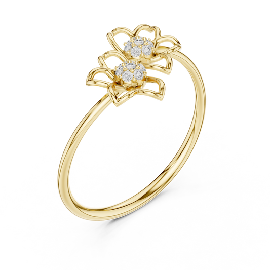 Double Flower Round Lab Diamond Openwork Floral Ring - view 2