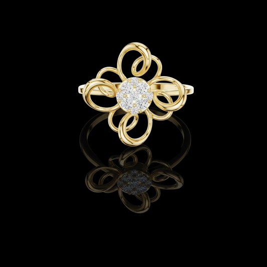0.014 TCW Exquisite Floral Swirl Ring Featuring a Sparkling Lab Grown Cluster Diamonds