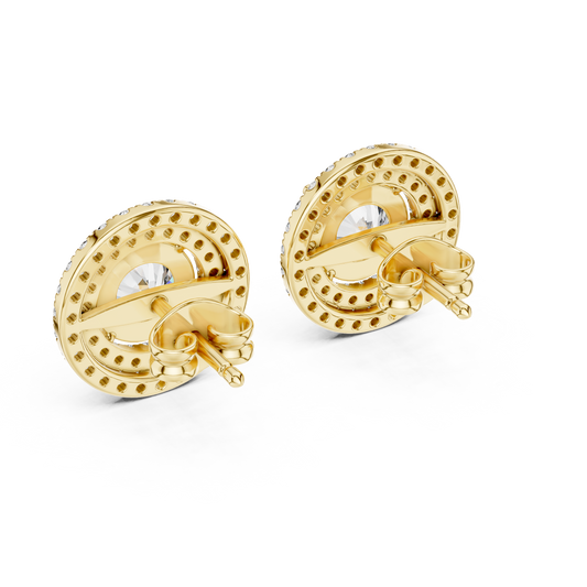 Radiant Aura Round Lab Diamond Stud Earrings with Double Halo Setting - view 4