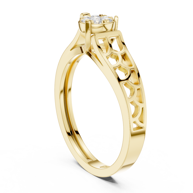 Blossom Round Lab Diamond Cluster Ring with Intricate Openwork Band - view 2
