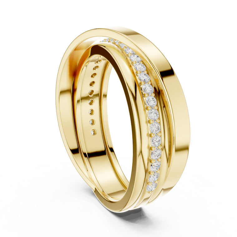 Round Cut Lab Grown Diamond Men's Multi Band Crossover Gold Ring - view 2