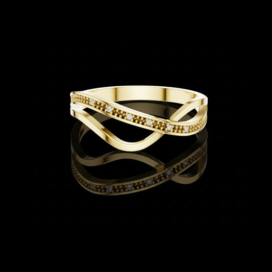 0.018 TCW Gold Crossover Beaded Dual-Band Design with Delicate Accent Lab Diamond Ring