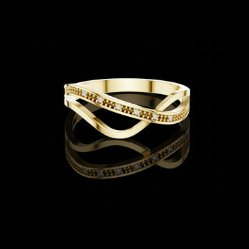 0.18 TCW Gold Crossover Beaded Dual-Band Design with Delicate Accent Lab Diamond Ring