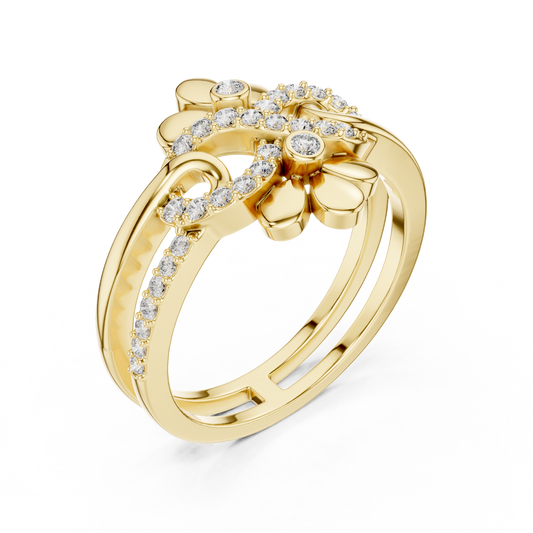 0.29 TCW Majestic Floral Lab Grown Diamond Ring with Interlaced Curves and Brilliant Pavé Detailing