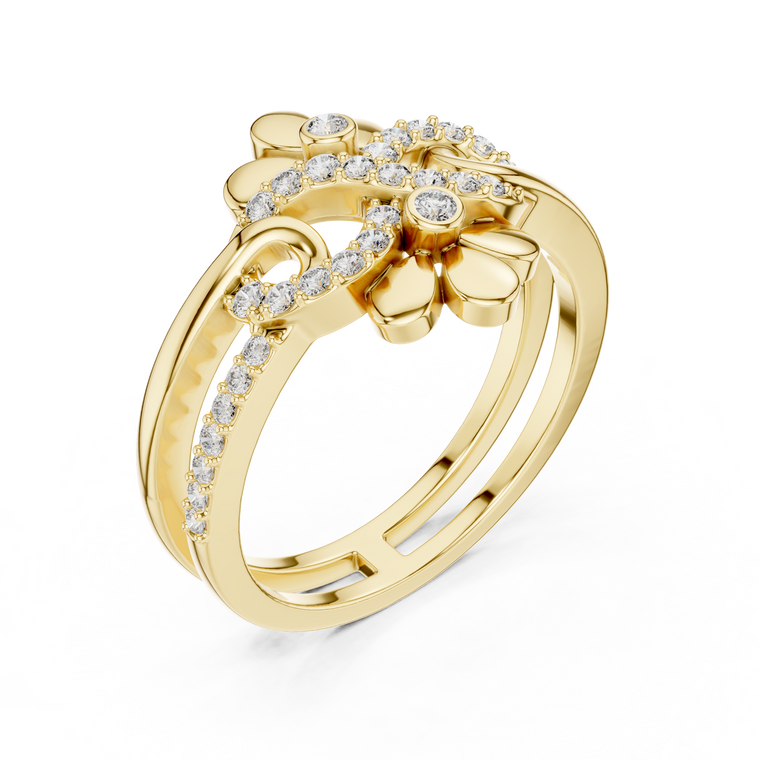 Round Cut Floral Bypass Lab Diamond Ring Double Split Band Design - view 2