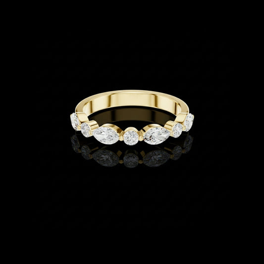 0.78 TCW Luna Crest Gold Marquise Cut Moissanite Diamond Wedding Band For Her