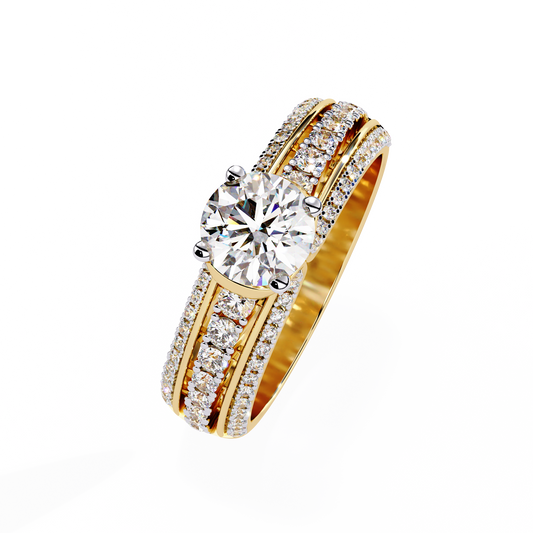 Round Cut Triple Pave Lab Solitaire Diamond Engagement Ring - view 2