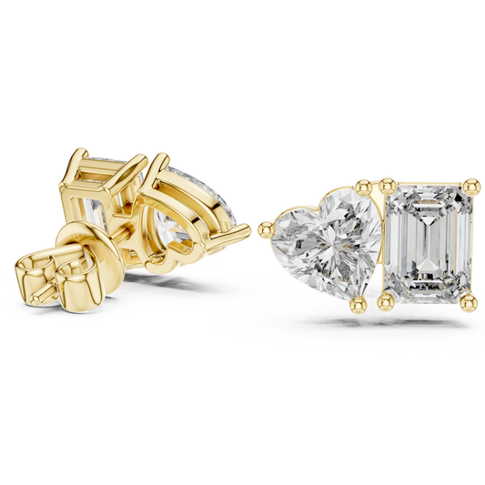 1.5 CT Dual Spark Heart & Emerald Cut moissanite Diamond Stud Earrings