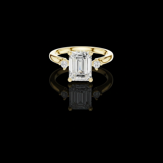 2.08 CT Stylish Three Stone Emerald Cut Lab Grown Diamond Ring with Round Side Diamonds