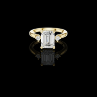 3.5 CT Stylish Three Stone Emerald Cut Moissanite Diamond Ring with Round Side Diamonds