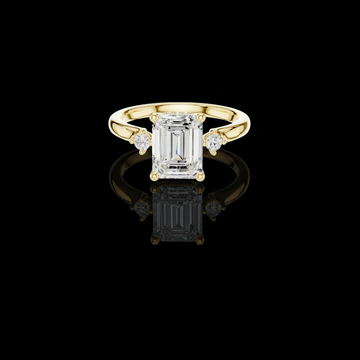 3.50 CT Stylish Three Stone Emerald Cut Lab Grown Diamond Ring with Round Side Diamonds