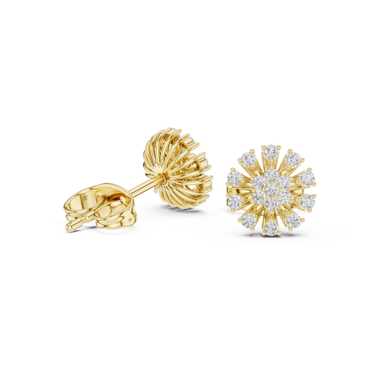 0.19 TCW Solar Sunburst Cluster Stud Earrings with Round Brilliant Moissanite Diamonds