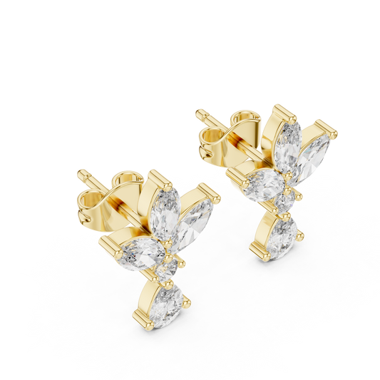 1.05 CT Bloom Grace Floral Diamond Drop Earrings with Marquise and Pear Cut Moissanite Diamonds