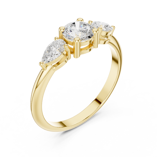 0.50 CT Petal Grace Round Brilliant Moissanite Diamond Ring with Pear Cut Side Accents