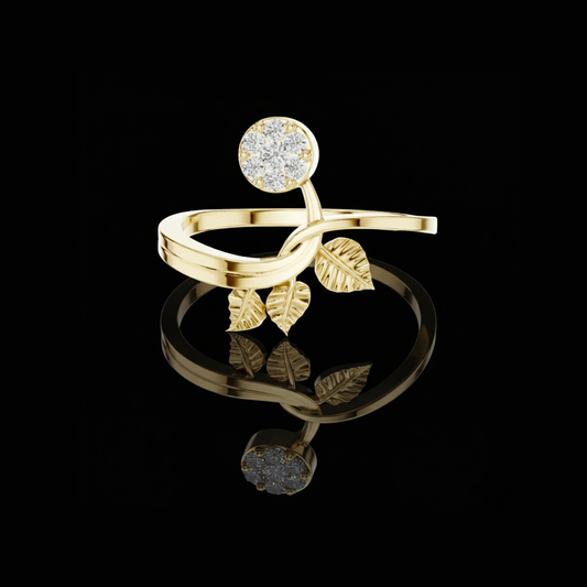 0.03 CT Blooming Lab Grown Diamond Floral Ring Nature Inspired Elegant Leaf & Petal Design Jewelry for Women