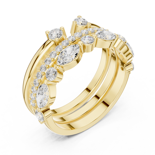 Stackable Marquise and Round Moissanite Ring Set - view 4