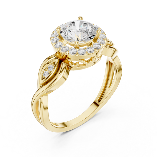 Round Cut Halo Lab Diamond Ring with Sculpted Petal Accents - view 2