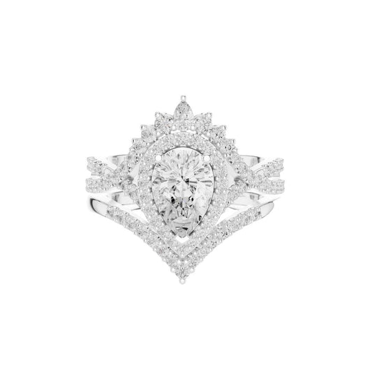 Pear Cut Double Halo Moissanite Anniversary Ring - view 3