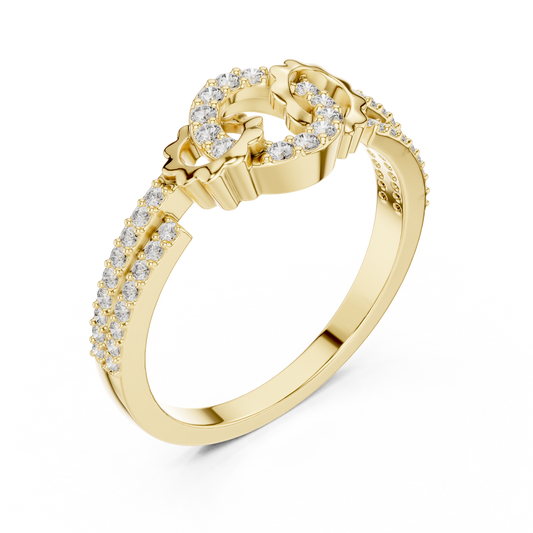 0.25 TCW Eternal Harmony Moissanite Diamond Ring with Interlinked Motifs in Radiant Luxury