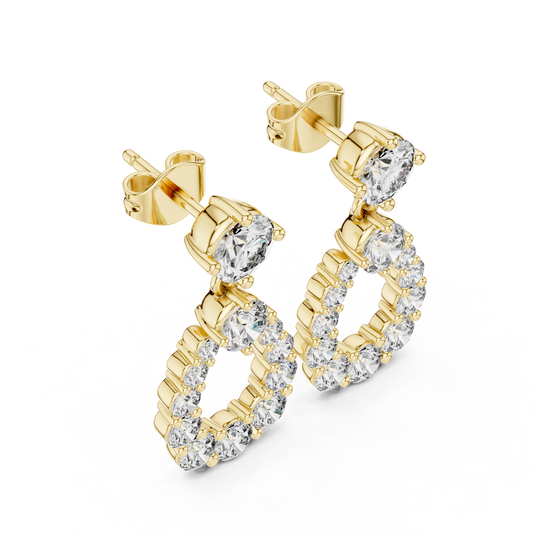 3.26 TCW Luna Halo Pear Shaped Round Moissanite Diamond Drop Earrings in Radiant Luxury