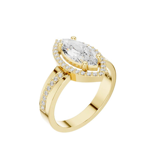 Marquise Cut Diamond Halo Ring Lab Diamond with Split Shank - view 4