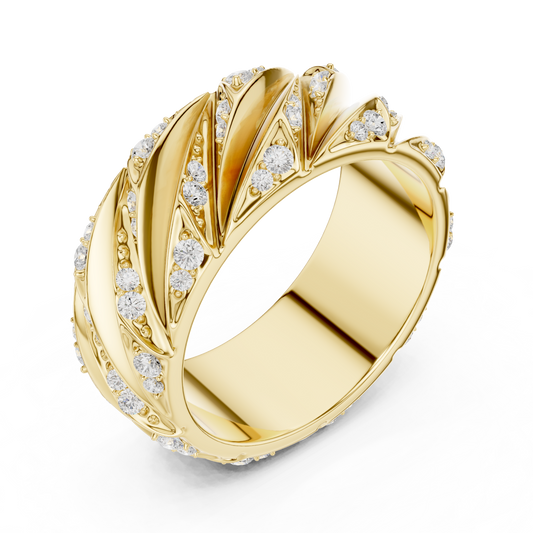 0.63 TCW Dynasty Sculpted Band with Pavé Round Cut Moissanite Diamond Detailing
