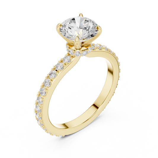 0.53 TCW Handcrafted Ring Showcasing a Round Moissanite Diamond with a Pavé Accented Band