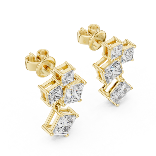 1.01 CT Radiant Prism Princess Cut Moissanite Diamond Drop Earrings with Cluster Accent