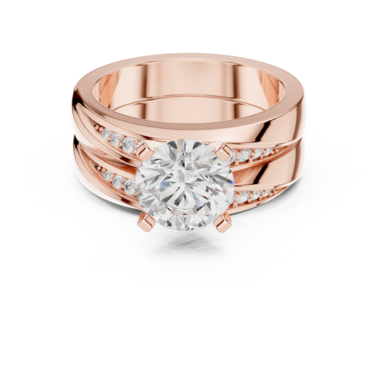 Solitaire Round Cut Lab Diamond Bridal Ring Set - view 2